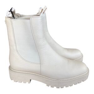 Sam Edelman White Grunge Laguna Women's Leather Chunky Chelsea Biker Boots 11‎